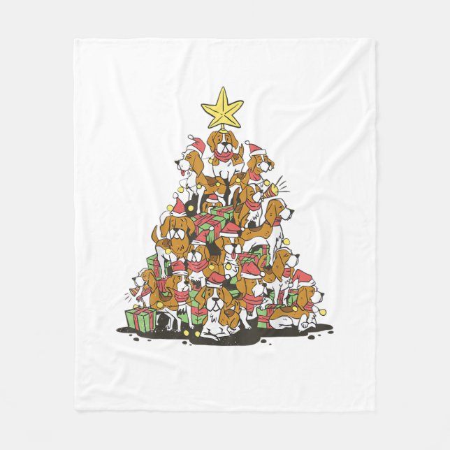 Couverture Polaire Funny arbre de Noël beagle pour amoureux de les ch (Devant)