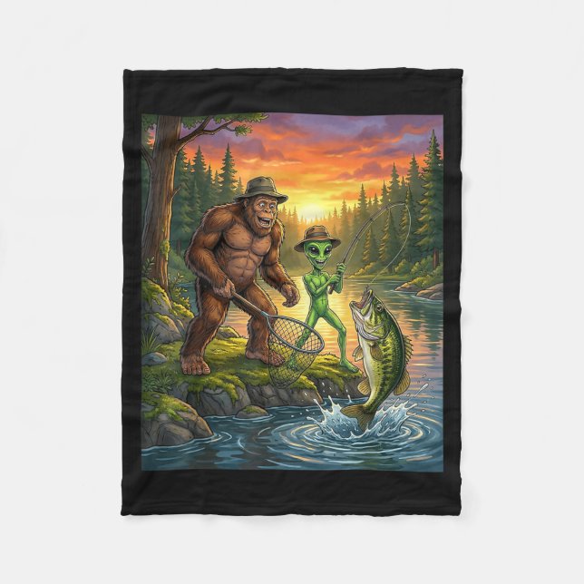 Couverture Polaire Funny Bigfoot Fishing Mens Alien Sasquatch Fishing (Devant)