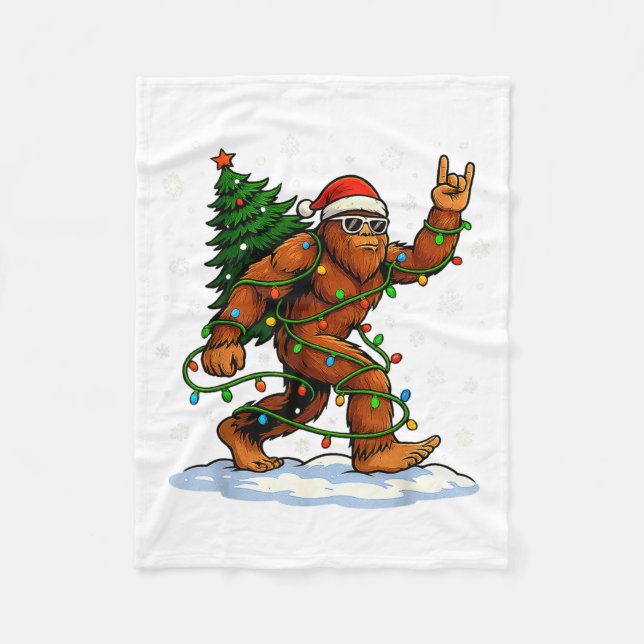 Couverture Polaire Funny Bigfoot Rock On Christmas Lights Snow Holida (Devant)