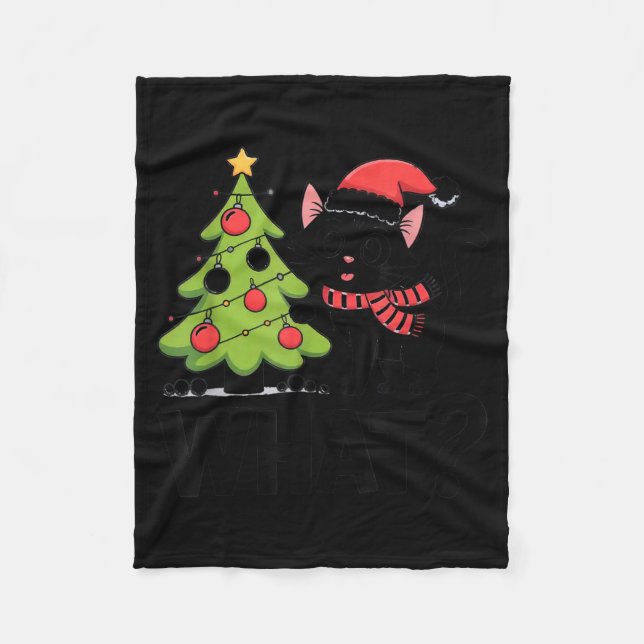 Couverture Polaire Funny Black Ca Pushing Christmas Tree Over Cat Wha (Devant)