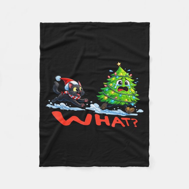 Couverture Polaire Funny Black Cat Chasing Christmas Tree Over Cat Wh (Devant)