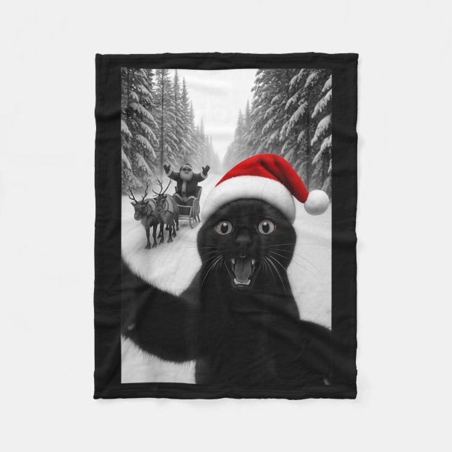 Couverture Polaire Funny Black Cat Selfie With Santa Christmas Men Wo (Devant)