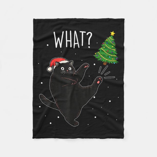 Couverture Polaire Funny Black Cat What_ Christmas Tree Meme Xmas Men (Devant)