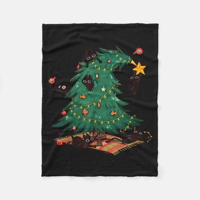 Couverture Polaire Funny Black Cats Christmas Xmas Tree Family Pajama (Devant)