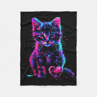 Couverture Polaire Funny Blacklight Glitch Art Cute Cat Kitten Valent
