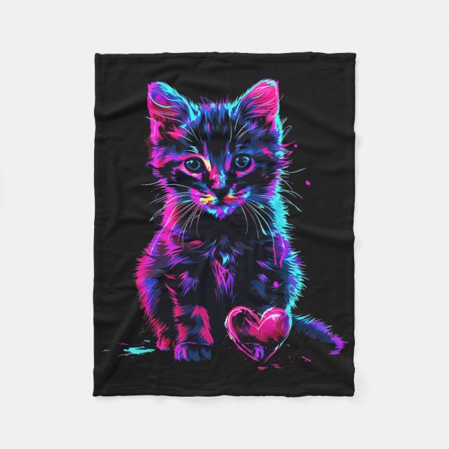 Couverture Polaire Funny Blacklight Glitch Art Cute Cat Kitten Valent (Devant)