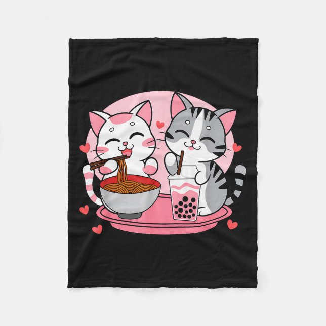 Couverture Polaire Funny Boba Ramen Cats Kawaii Anime Japan Cute Neko (Devant)