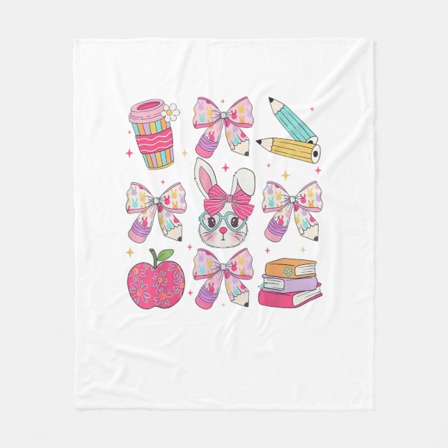 Couverture Polaire Funny Bunny Coquette Bow Rabbit Teacher Easter Ret (Devant)