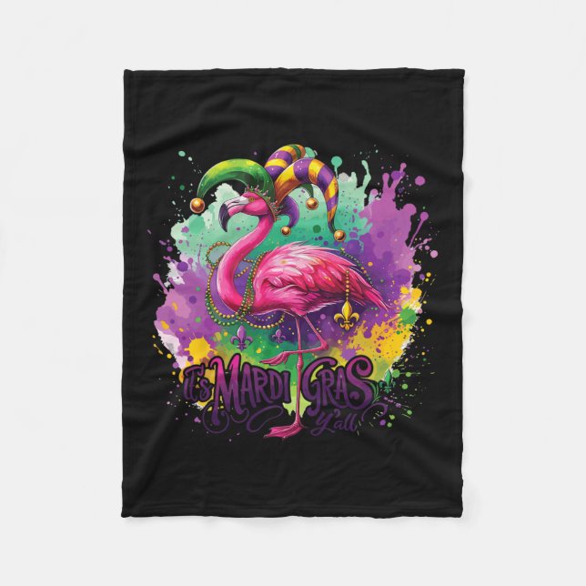 Couverture Polaire Funny Carnival Party Flamingo Mardi gras (Devant)