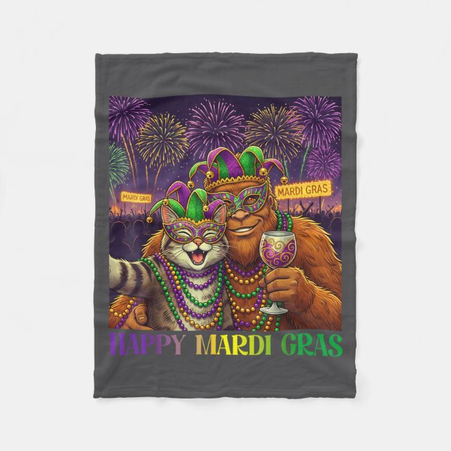 Couverture Polaire Funny Cat Bigfoot Selfie Mardi Gras Carnival Party (Devant)