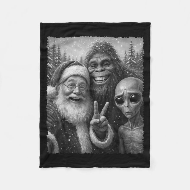 Couverture Polaire Funny Cat Christmas Bigfoot Alien Santa Snow Selfi (Devant)