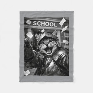 Couverture Polaire Funny Cat Knight retour à l'école médiéval mignon