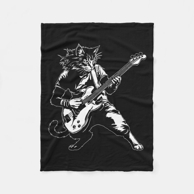 Couverture Polaire Funny Cat Playing B Guitar Rock Music Lover Musici (Devant)