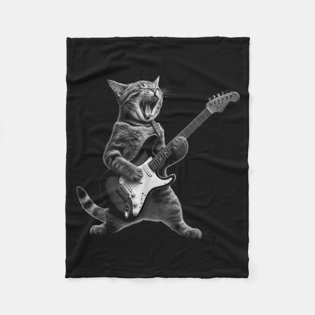 Couverture Polaire Funny Cat Playing Guitar Rock And Roll Men Women K (Devant)
