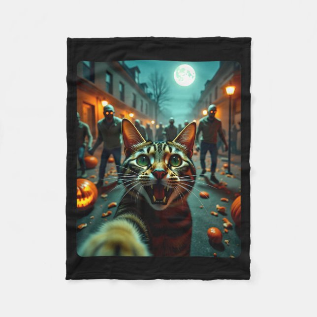 Couverture Polaire Funny Cat Selfie Halloween Zombies Humor  (Devant)