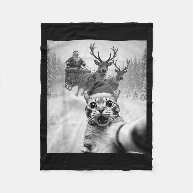 Couverture Polaire Funny Cat Selfie Santa Merry Christmas Xmas Pajama (Devant)