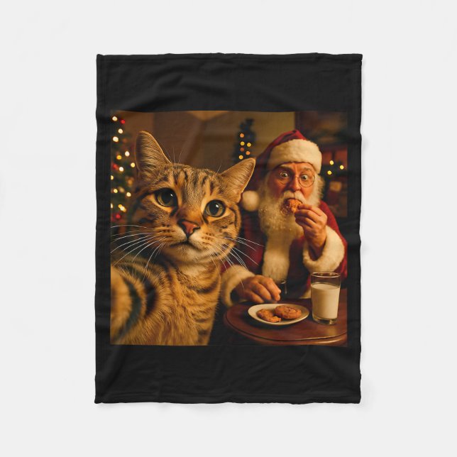 Couverture Polaire Funny Cat Selfie With Santa Claus Christmas Meme  (Devant)