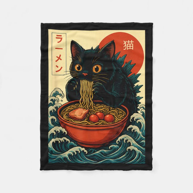 Couverture Polaire Funny Catzilla Anime Ramen Japanese Cat Men Women  (Devant)