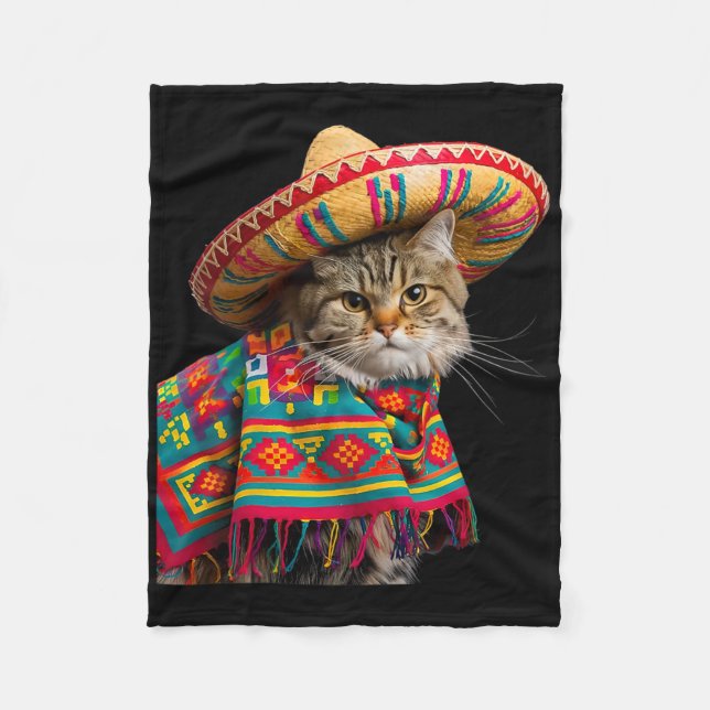 Couverture Polaire Funny Chat Mexicain Sombrero Poncho Cinco De Mayo  (Devant)