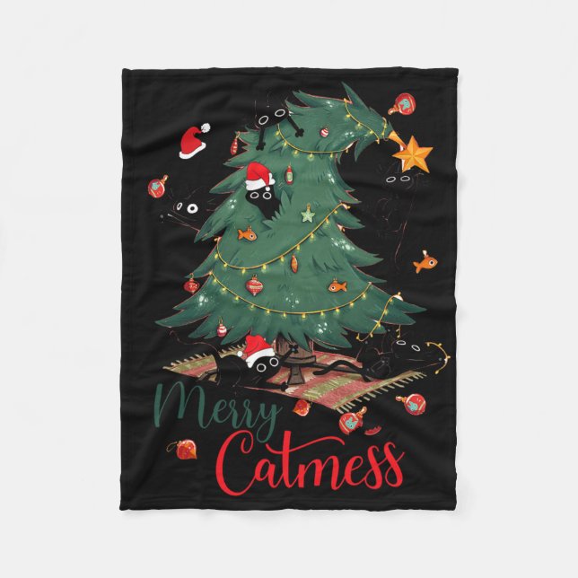 Couverture Polaire Funny Chat Noël Arbre Joyeux Amoureux des chats de (Devant)