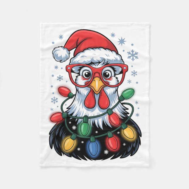 Couverture Polaire Funny Chicken Christmas Tree Lights Santa Hat Xmas (Devant)