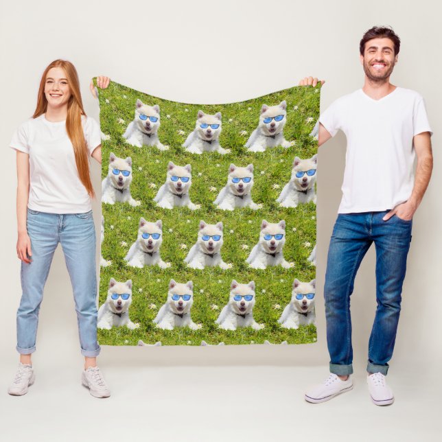 Couverture Polaire Funny Chiot blanc Husky, (En situation)