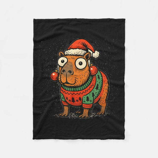 Couverture Polaire Funny Christmas Capybara With Santa Hat &amp; Swea (Devant)