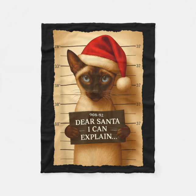 Couverture Polaire Funny Christmas Cat- Cute Siamese Santa Hat Tee  (Devant)