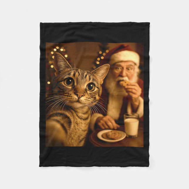 Couverture Polaire Funny Christmas Cat Selfie With Santa Claus Meme M (Devant)