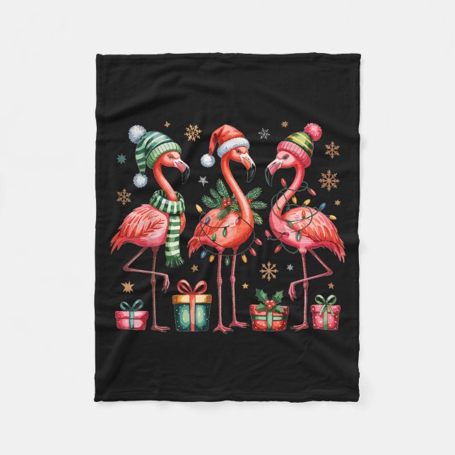 Couverture Polaire Funny Christmas Flamingos  (Devant)