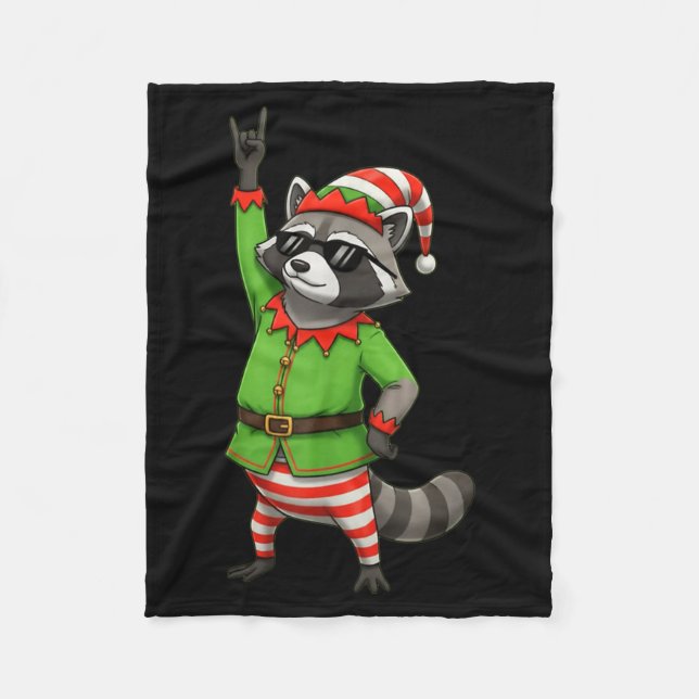 Couverture Polaire Funny Christmas Raccoon Dressed As Elf With Sungle (Devant)