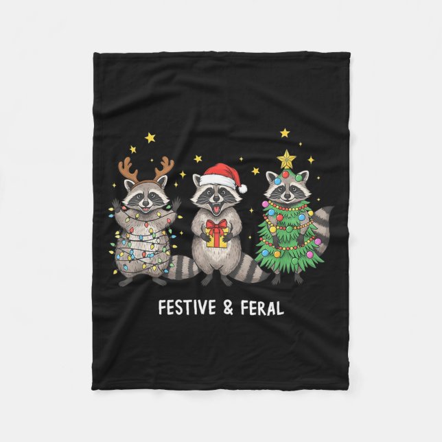 Couverture Polaire Funny Christmas Racoon - Feral But Festive  (Devant)