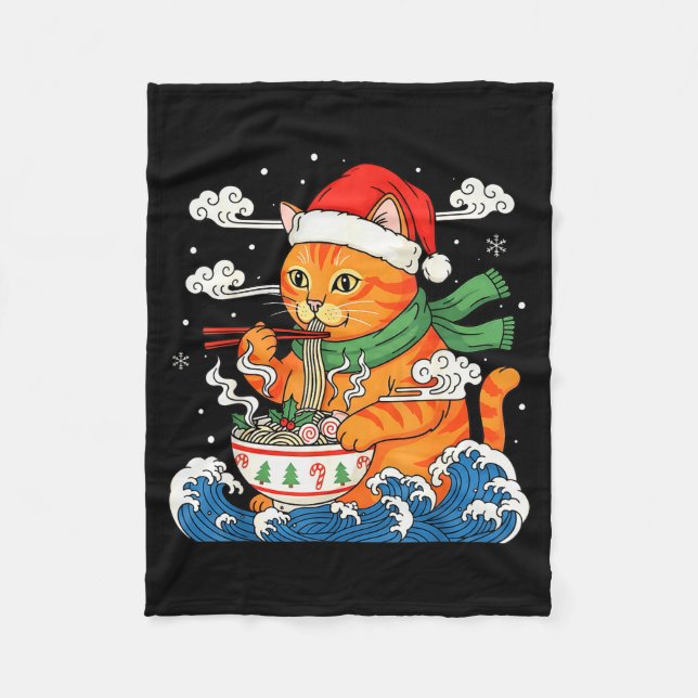 Couverture Polaire Funny Christmas Ramen Cat Eating Noodles Japanese  (Devant)