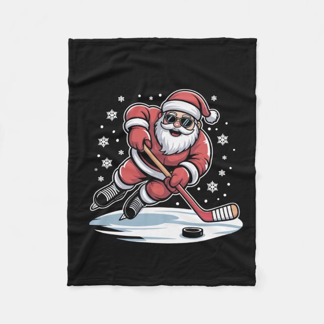 Couverture Polaire Funny Christmas Santa Playing Ice Hockey Xmas  (Devant)