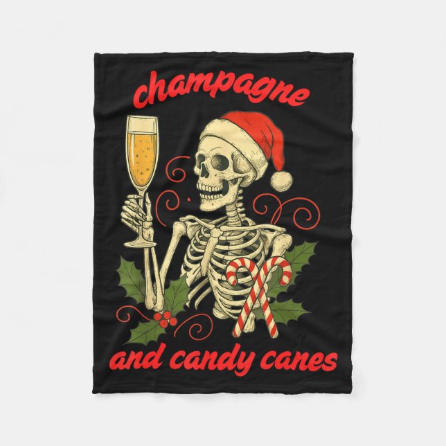 Couverture Polaire Funny Christmas Skeleton Champagne And Candy Canes (Devant)