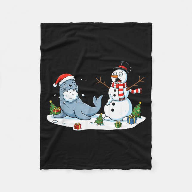 Couverture Polaire Funny Christmas Snowman Sea Lion Xmas Mens Womens  (Devant)