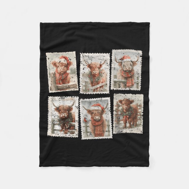 Couverture Polaire Funny Christmas Stamp Highland Cow Lover Merry Xma (Devant)