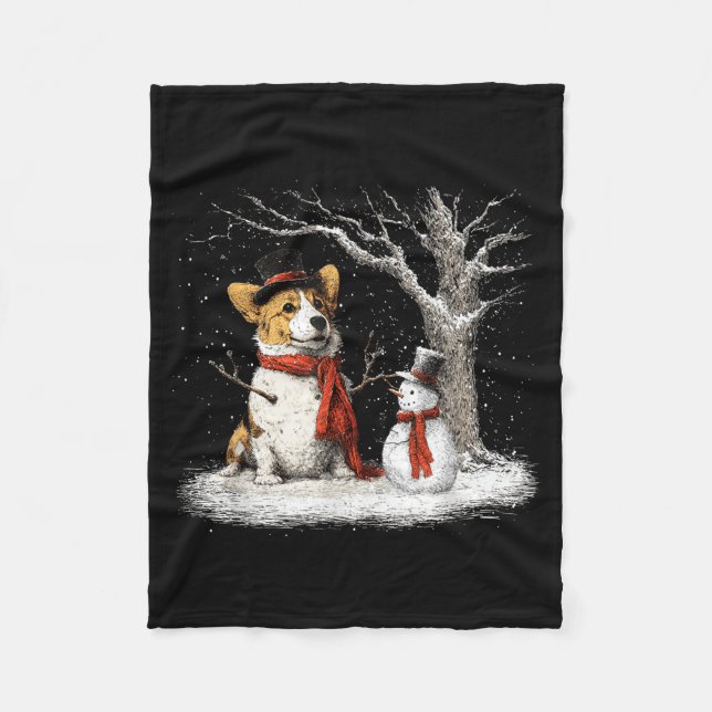 Couverture Polaire Funny Corgi Dog In The Snow Tree Christmas Winter  (Devant)