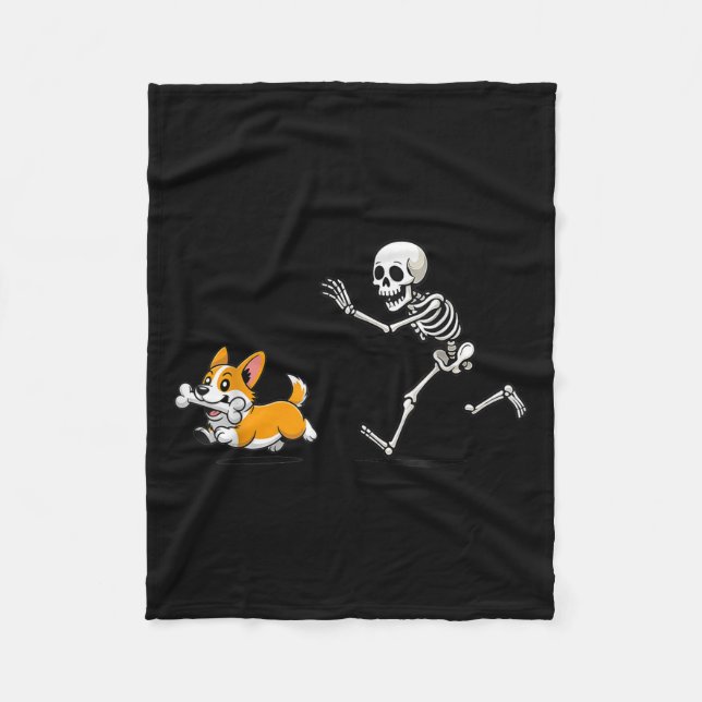 Couverture Polaire Funny Corgi Dog Steals Skeleton Bone Halloween  (Devant)