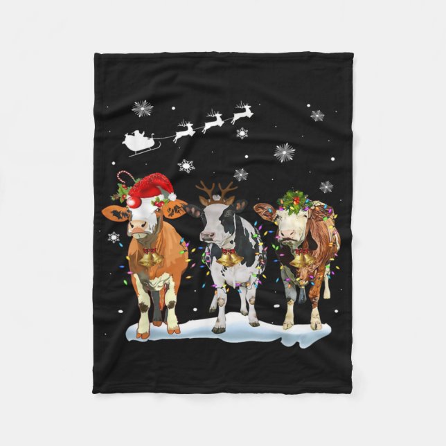 Couverture Polaire Funny Cow Santa Merry Christmas Xmas Lights Pajama (Devant)