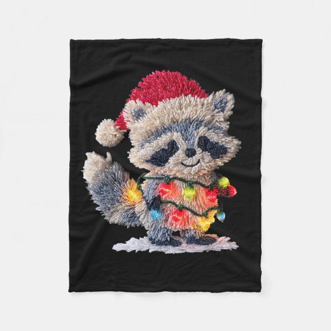 Couverture Polaire Funny Crochet Christmas Raccoon Xmas Lights Girly  (Devant)