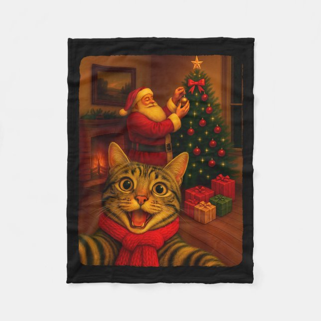 Couverture Polaire Funny Cute Cat Selfie With Santa Christmas Xmas Wo (Devant)