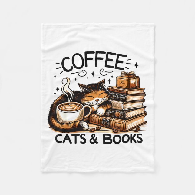 Couverture Polaire Funny Cute Coffee Cats Books Lover Women Men Kids  (Devant)