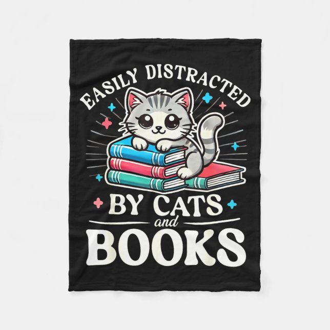 Couverture Polaire Funny Cute Easily Distracted By Cats And Books  (Devant)