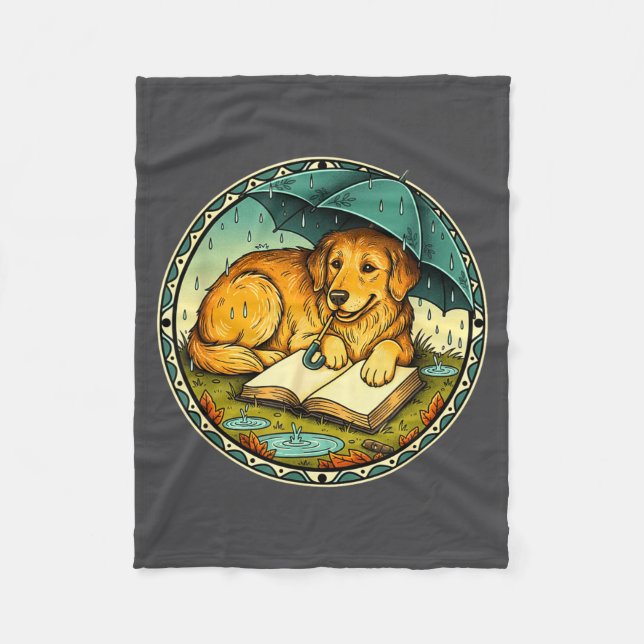 Couverture Polaire Funny Dog Reading Book Rain Cozy Umbrella Cute Art (Devant)