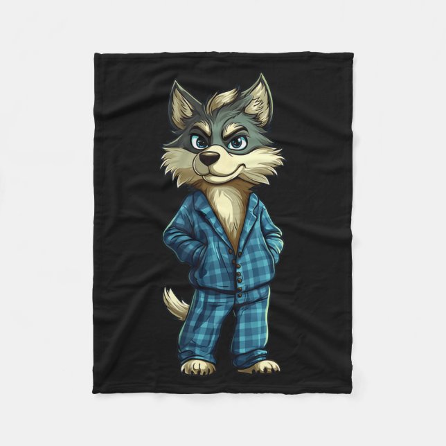 Couverture Polaire Funny Dreamy Wolf In Pajama Outfit For Sleepy Boys (Devant)