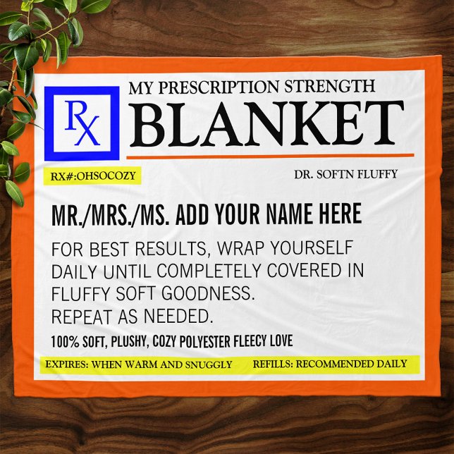 Couverture Polaire Funny Étiquette de prescription (Créateur téléchargé)