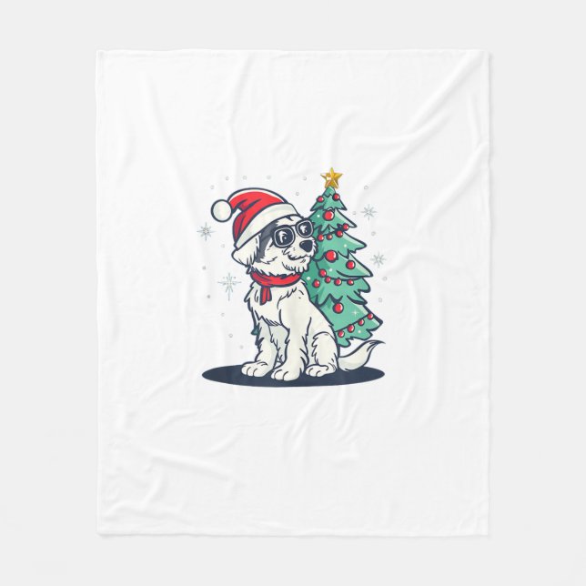 Couverture Polaire Funny Festive Lunettes de soleil Chien avec arbre  (Devant)