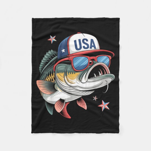 Couverture Polaire Funny Fishing &amp; Fisherman Gift American Flag  (Devant)