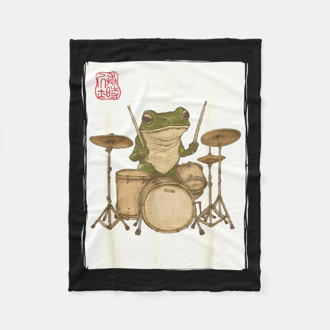 Couverture Polaire Funny Frog Drum Rock Music Kawaii Japanese  (Devant)